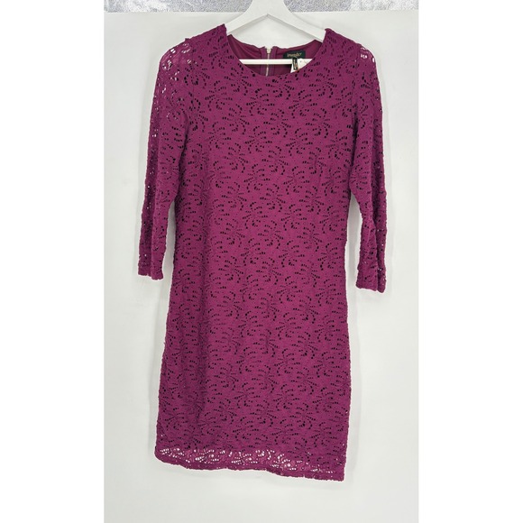 Laundry by Shelli Segal Lace Dress Cocktail‎ Party 3/4 Sleeve Purple Size 2 - Picture 2 of 8